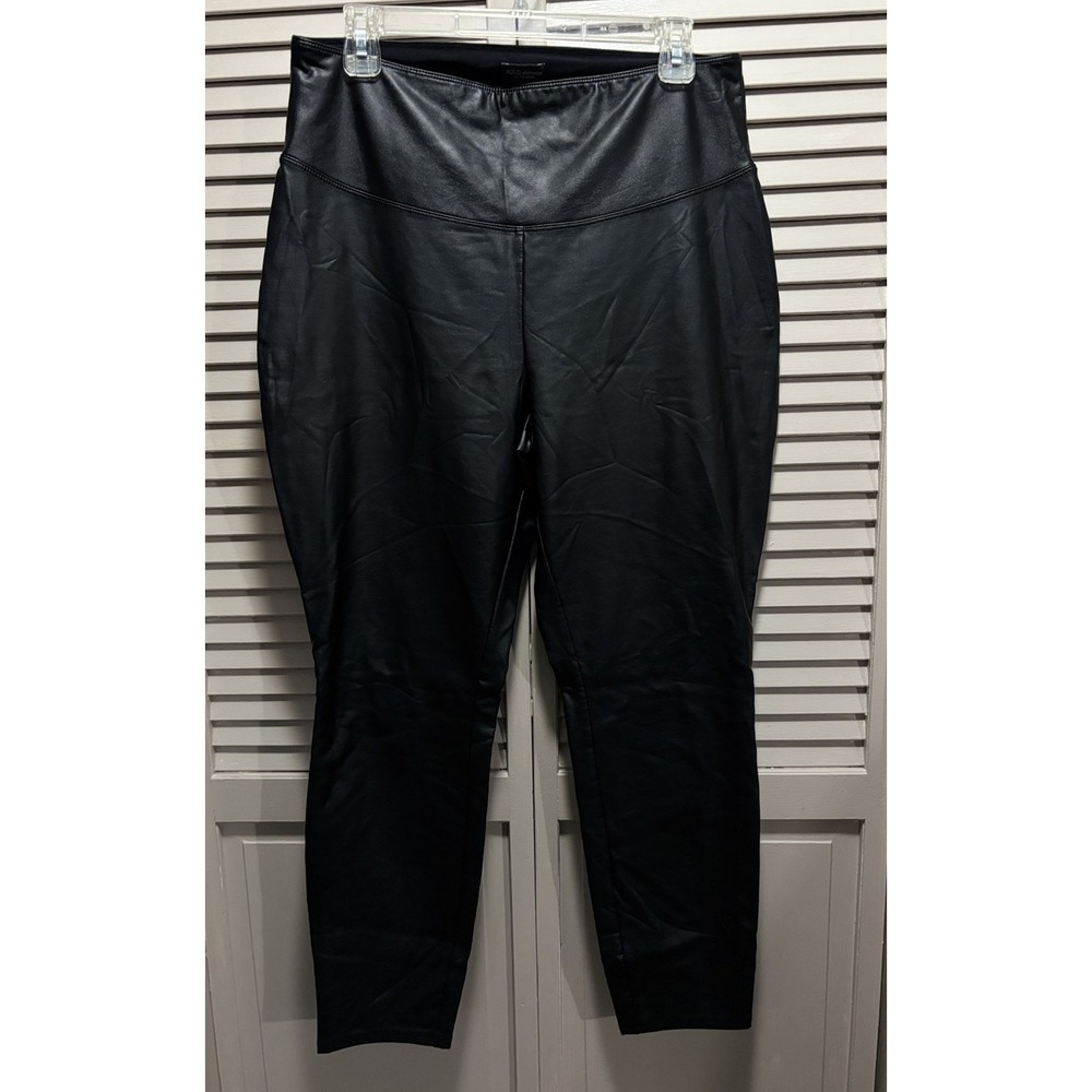 Bold Elements Black Faux Leather Elastic‎ Waist Pull On Pants Size L EUC